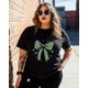 thumbnail image 4 of Camisetas para mujer, camiseta verde con lazo, manga corta, holgada, cuello redondo, informal, para adolescentes, 4 of 8