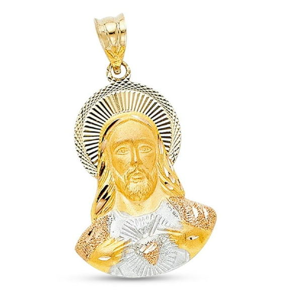 Jesus Halo Pendant Solid 14k Yellow White Rose Gold Religious Christ Charm Diamond Cut 25 x 18 mm