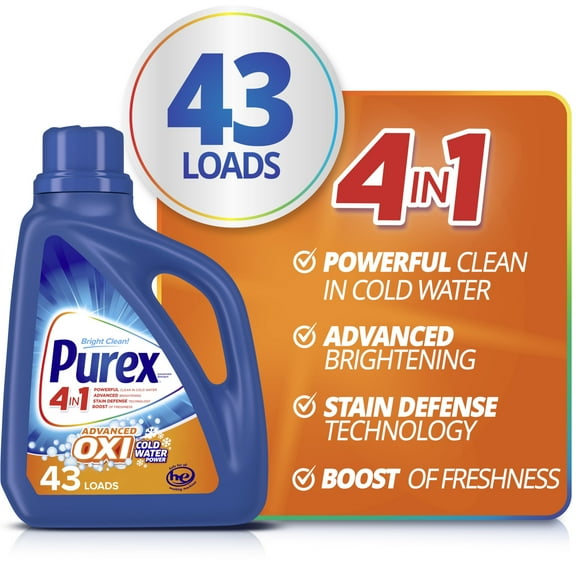 Purex 4-in-1 Plus OXI Liquid Laundry Detergent, 65 Ounces, 43 Loads