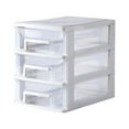 thumbnail image 1 of Caja de almacenamiento tipo cajón de escritorio transparente de 3 capas de plástico Mini organizador de almacenamiento de cosméticos Soporte para artículos diversos (blanco y transparente), 1 of 5