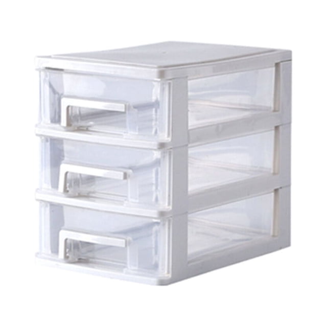 Caja de almacenamiento tipo cajón de escritorio transparente de 3 capas de plástico Mini organizador de almacenamiento de cosméticos Soporte para artículos diversos (blanco y transparente)