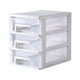 thumbnail image 1 of Minicaja de almacenamiento de plástico transparente con 3 cajones para escritorio, organizador de cosméticos y artículos diversos (blanco y transparente), 1 of 5