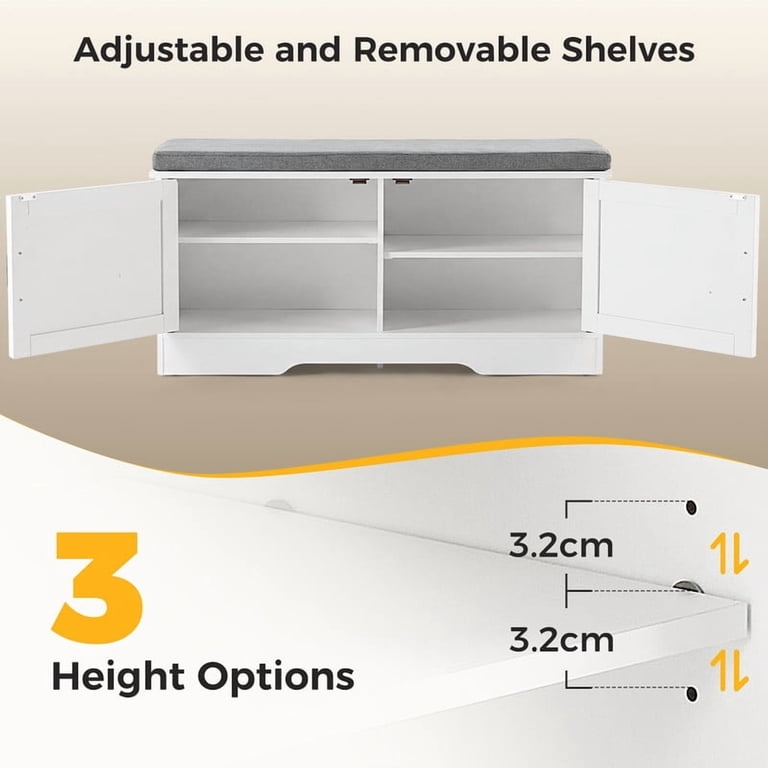 Gianna 39 Inch Shoe Storage Bench，Shoe Organizer Cabinet with