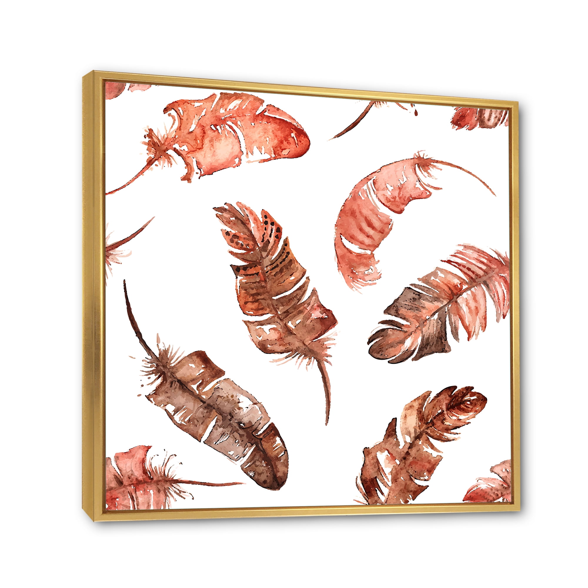 Designart 'Ethinic Orange Feathers On White' Bohemian & Eclectic Framed Canvas Wall Art Print