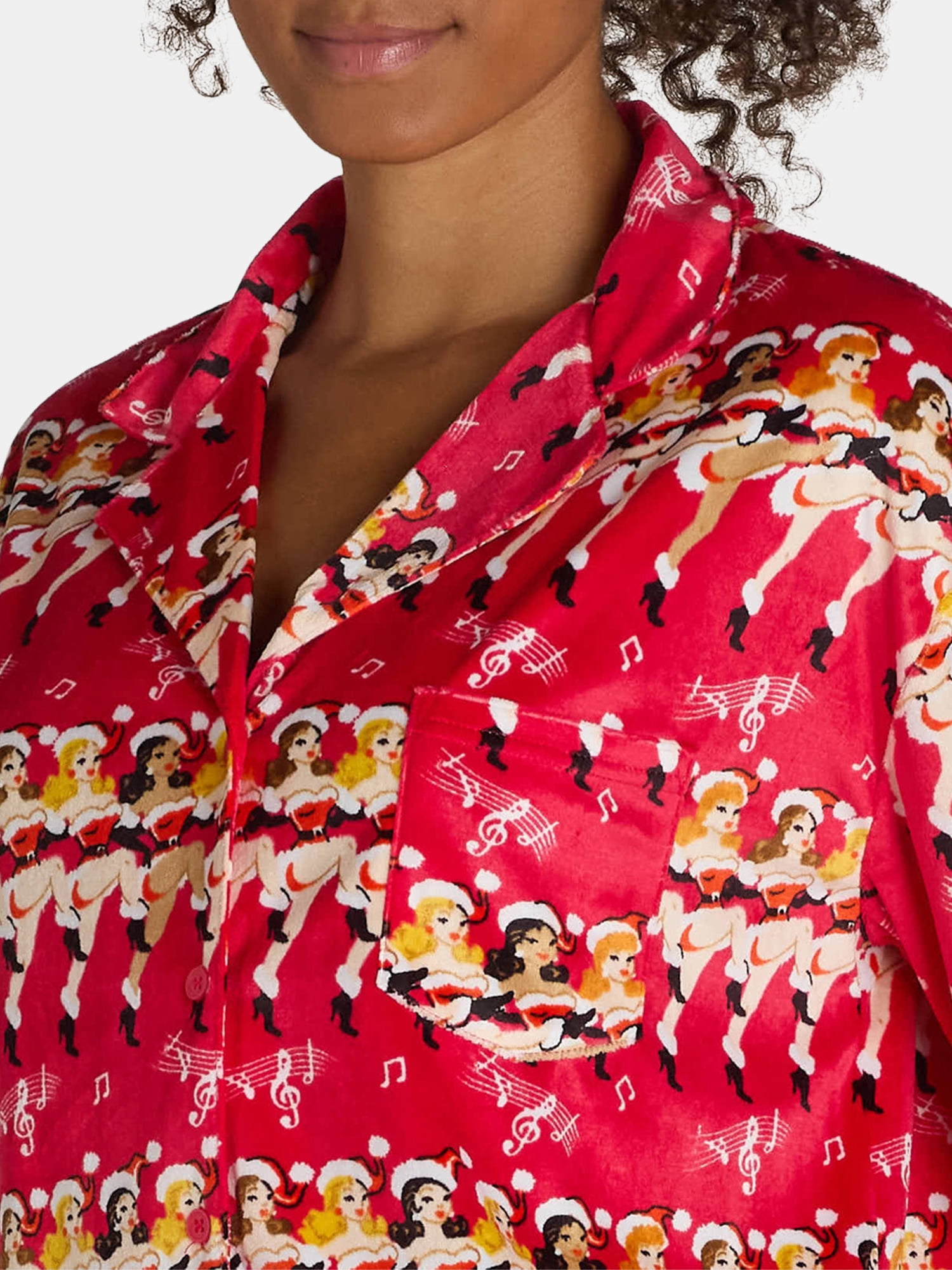 Holiday Time Women’s and Women’s Plus Velour Notch Collar Pajama Top and Pants Set, 2-Piece, Sizes XS-3X