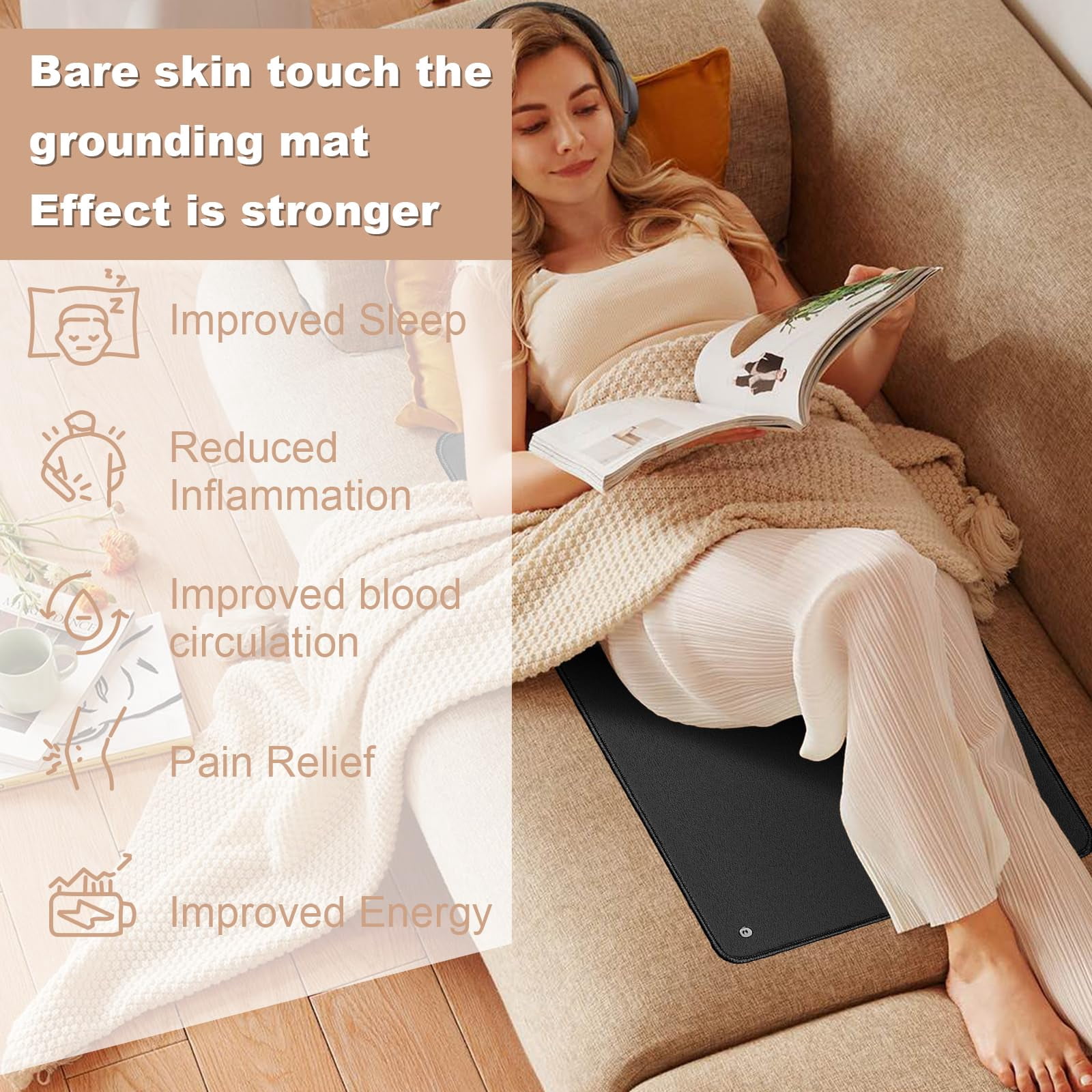 3mm thick Grounding Mat 22.68x35.43 Earthing Pad for Improve Sleep, Pain Relief, Reduce Anxiety, Grounding Mats for Working Yoga