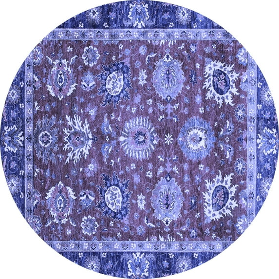 Ahgly Company Machine Washable Indoor Round Oriental Blue Traditional Area Rugs, 5' Round