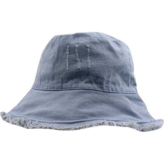 CoCopeaunt Denim Bucket Hat Frayed Edge Fisherman Hat for Women Men Summer Casual Jean Fisherman Cap Outdoor Beach Sun Hats