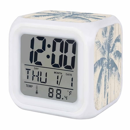 Blue Palm Tree Digital Alarm Clock for Bedrooms, Smart LED Alarm Clock with 7 Color Changing Night photo Blue Palm Tree Digital Alarm Clock for Bedrooms, Smart LED Alarm Clock with 7 Color Changing Night