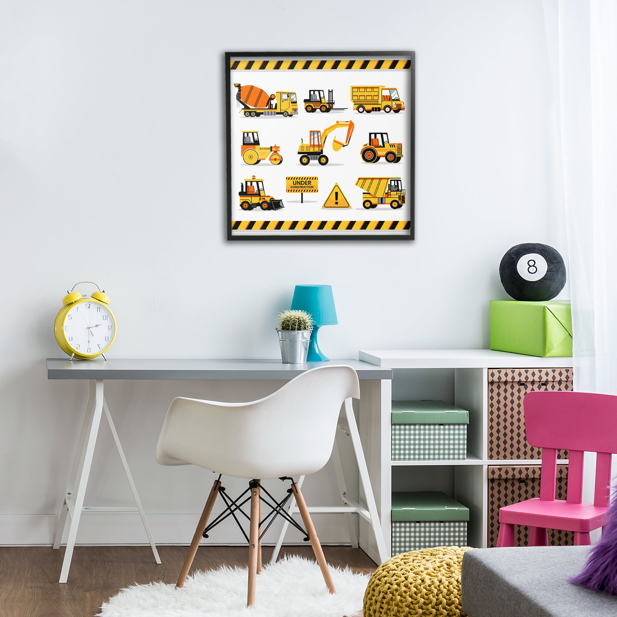 Stupell Industries Construction Vehicles with Warning Black Framed Giclee Art, design by Creative Studio