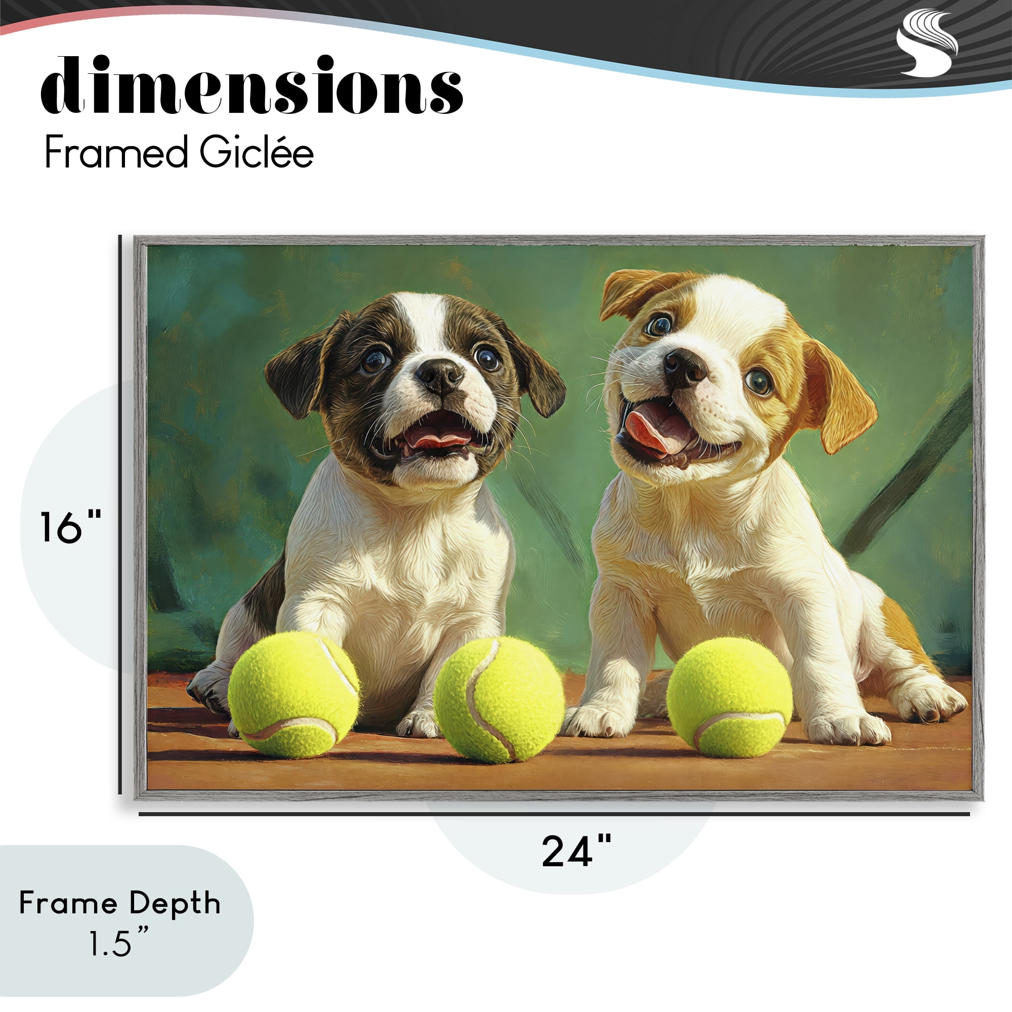 Stupell Industries Adorable Puppies with Tennis Balls Gray Framed Giclee Art, design by Imagine It Images