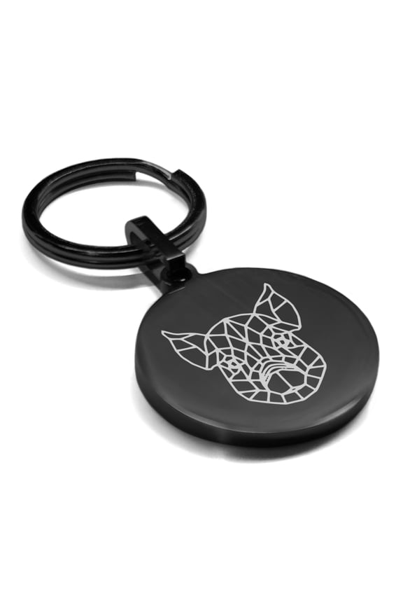 Stainless Steel Geometric Polygon Pig Animal Round Medallion Keychain Circle Ring