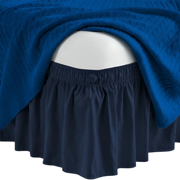 AUQ Wrap Around Bed Skirt 14" Inch Drop Easy Care Microfiber Made Bedskirts (King-Navy Blue)