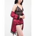 thumbnail image 3 of Gustave Women Silk Satin Pajama Set 4Pcs Sexy Lingerie Floral Lace Trim Cami Long Sleeve Robe with Shorts Sleepwear Nightgown Nightwear "Red, M", 3 of 6