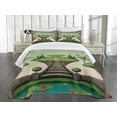 thumbnail image 3 of Ambesonne Fantasy Quilted Bedspread Set 3 Pcs, Hanging Islands Pond, King Size, Umber Green Turquoise, 3 of 5
