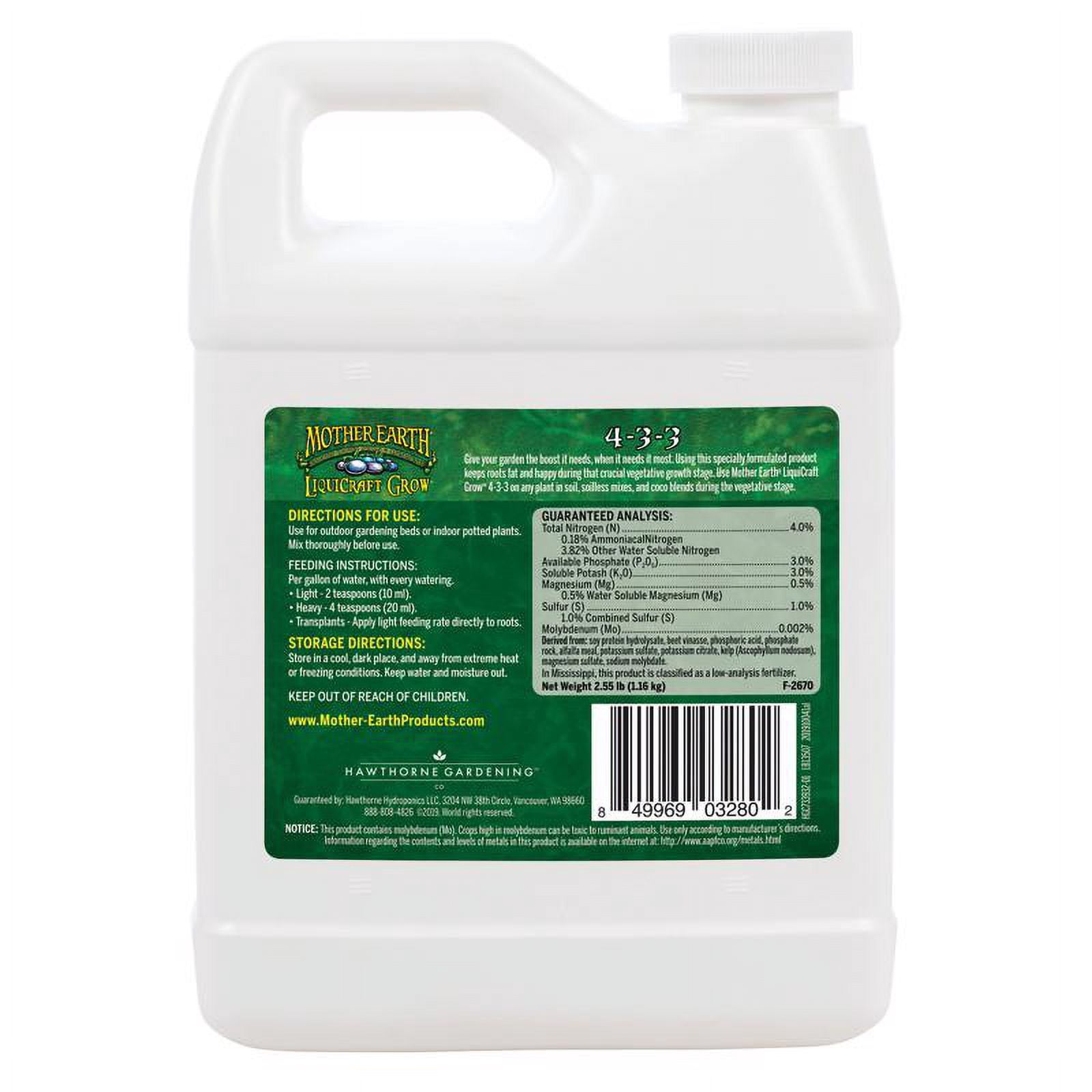 Mother Earth HGC733932 LiquiCraft Grow 4-3-3 Hydroponic Plant Nutrients 1 qt.