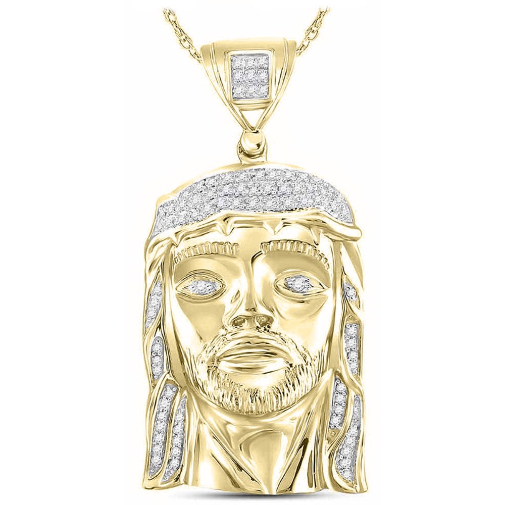 BocaGold Sterling Silver Mens Round Diamond Jesus Face Christ Charm