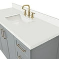 thumbnail image 4 of ARIEL 55" Grey Bathroom Vanity with 1.5" Edge Pure White Quartz Countertop & Backsplash, Center Rectangular Sink, 2 Soft Closing Doors, 9 Full Extension Dovetail Drawers, Toe Kick, Satin Brass, 4 of 9