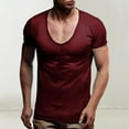 thumbnail image 2 of Miluxas V Neck T Shirts Mens Scoop Neck Short Sleeve Slim Fit Basic Tee Casual Top Wine XL(XL), 2 of 7