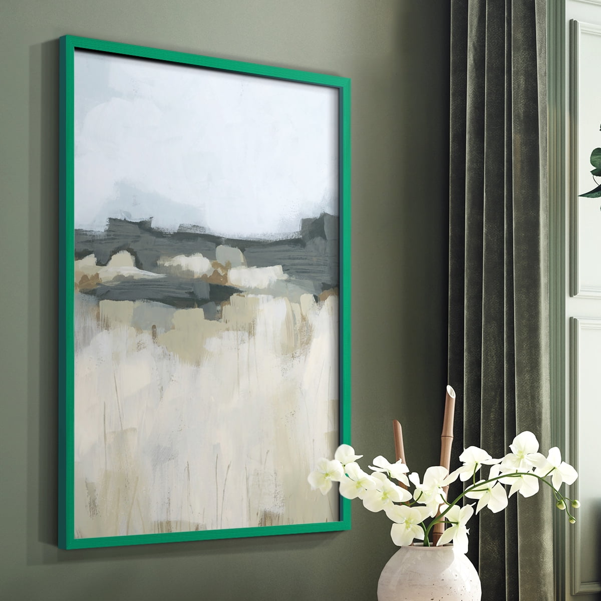 Brushstroke Badlands I Framed Print in Green Solid Wood Framed Print No Nail Hanging