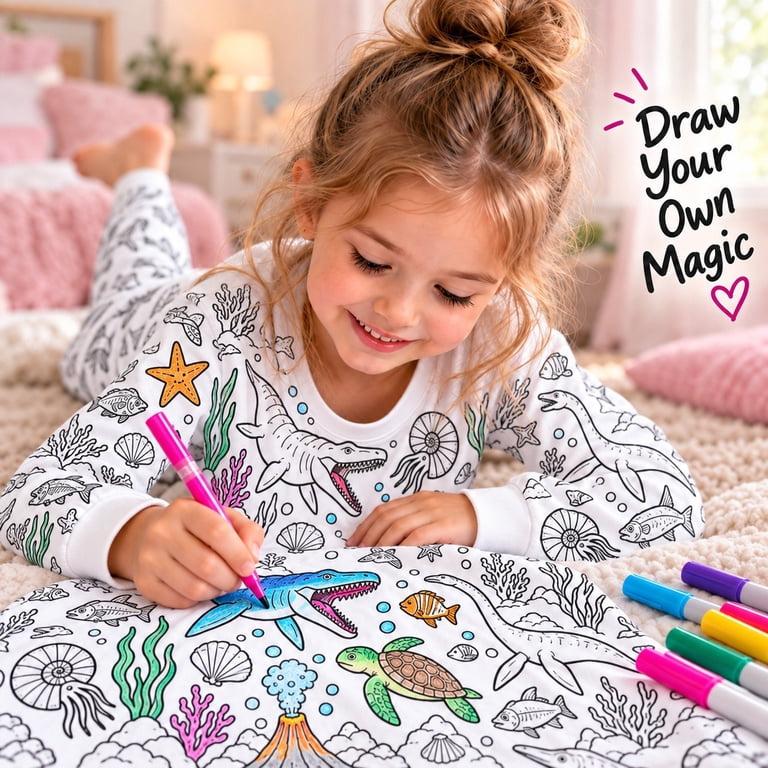 Pandaie Kids DIY Coloring Two Piece Loungewear Set Line Art Washable ...