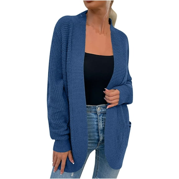 Cardigans on Women Casual Soild Long Sleeve Pocket Plush Long Knit Cardigan Sweater