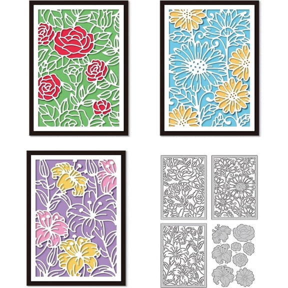 DIY Flower Background Cutting Dies Embossing Template Carbon Steel Cutting Stencils Flower Die Cuts for Greeting Card Making DIY Scrapbooking Christmas Wedding Invitation Album Festival Decor DIY