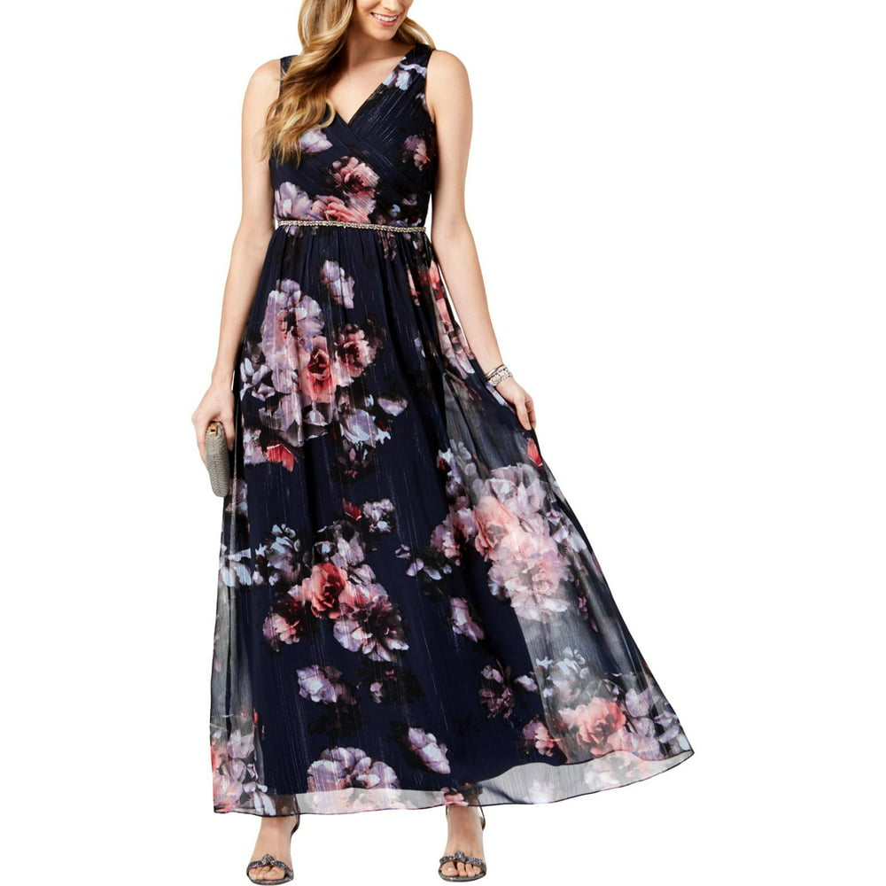 SLNY - SLNY Womens Metallic Floral Evening Dress - Walmart.com ...