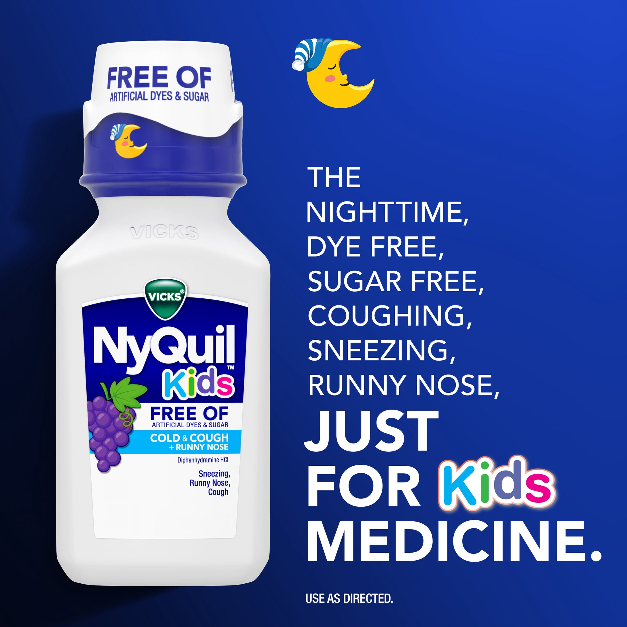 (2 pack) Vicks NyQuil Kids Cold + Cough Syrup, Children's Cold Medicine, Grape, 6 fl oz