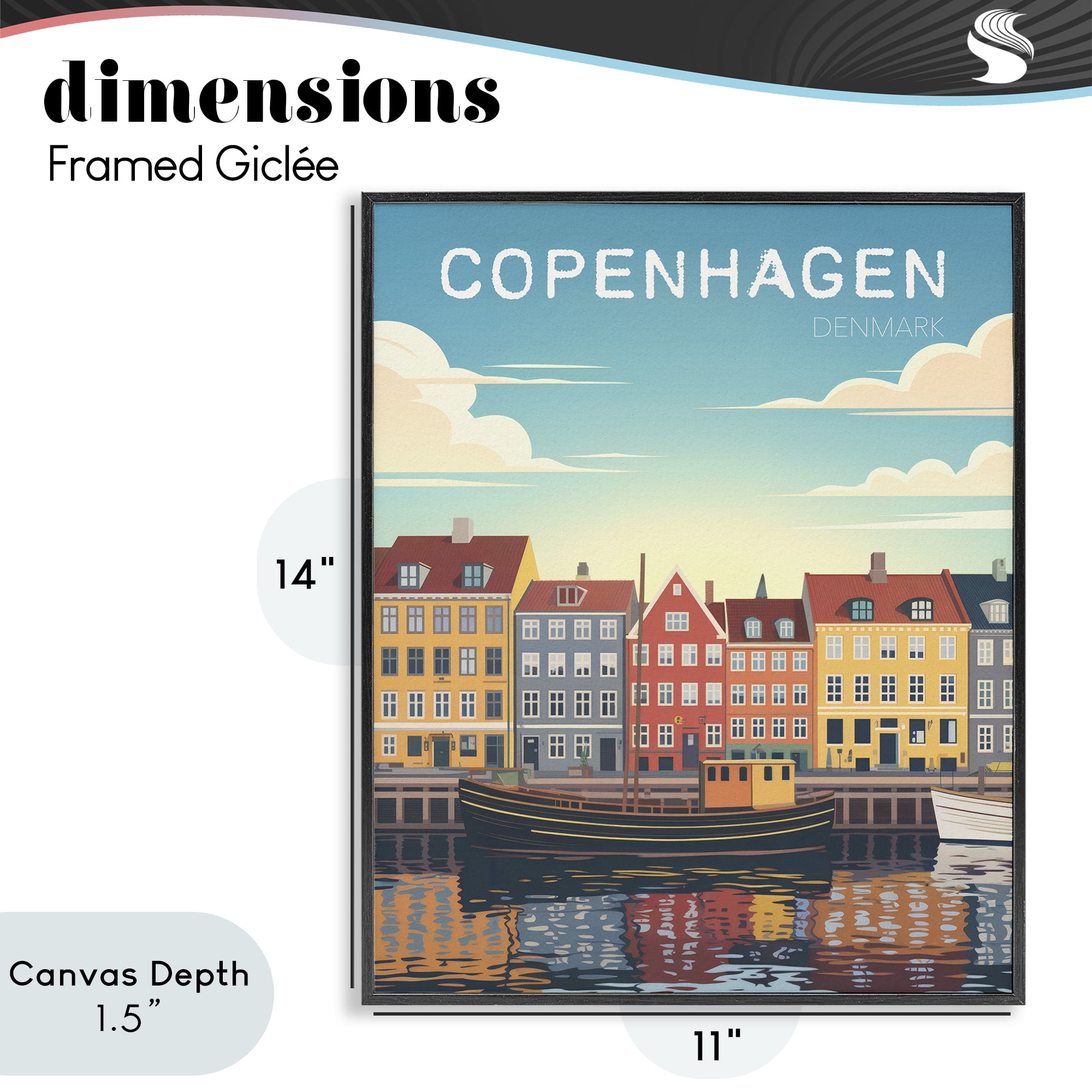 Stupell Industries Copenhagen Cityscape with River Black Framed Giclee Art, design by Andreas Magnusson