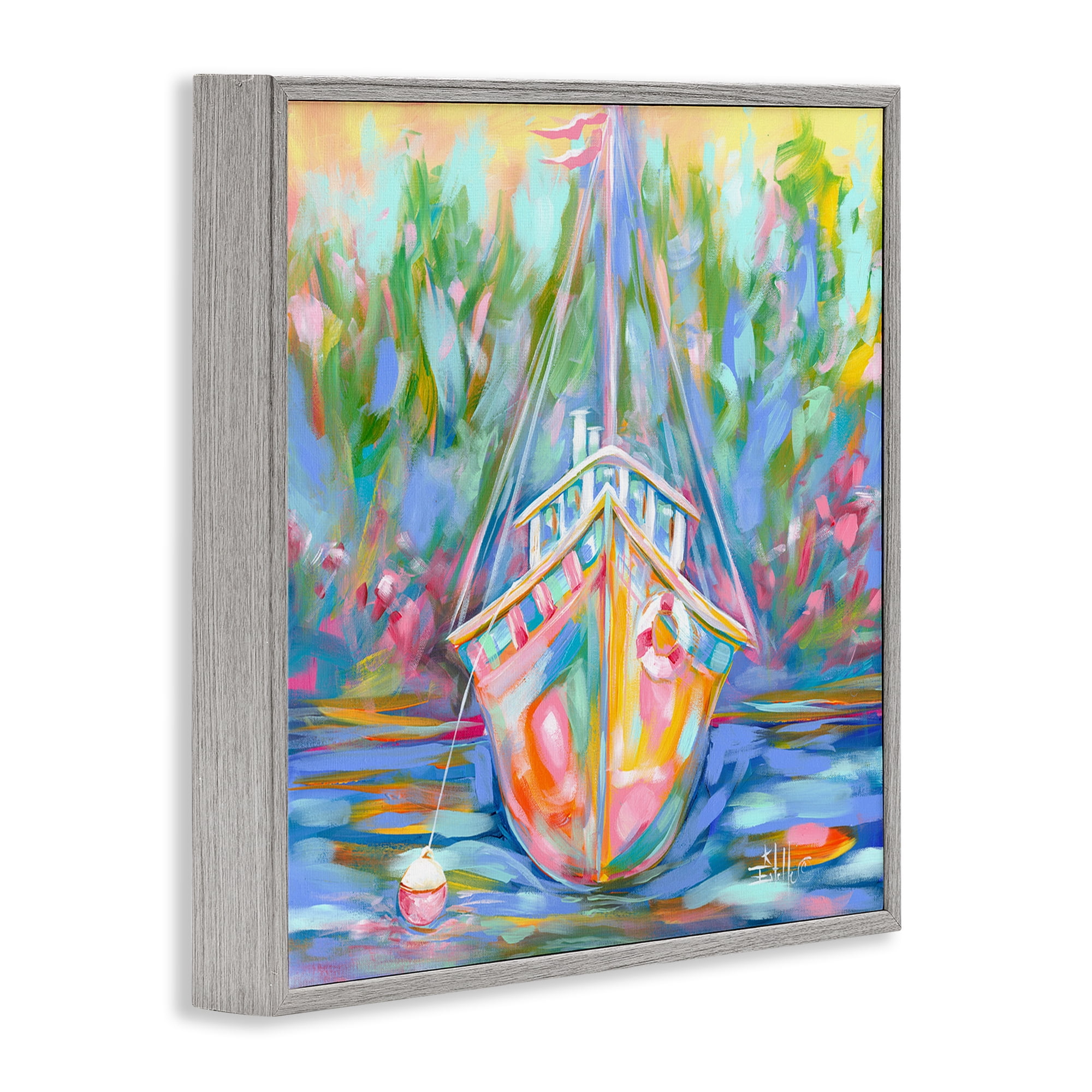 Stupell Industries Boat In Waiting Transportation Painting Gray Framed Art Print Wall Art, 12 x 12