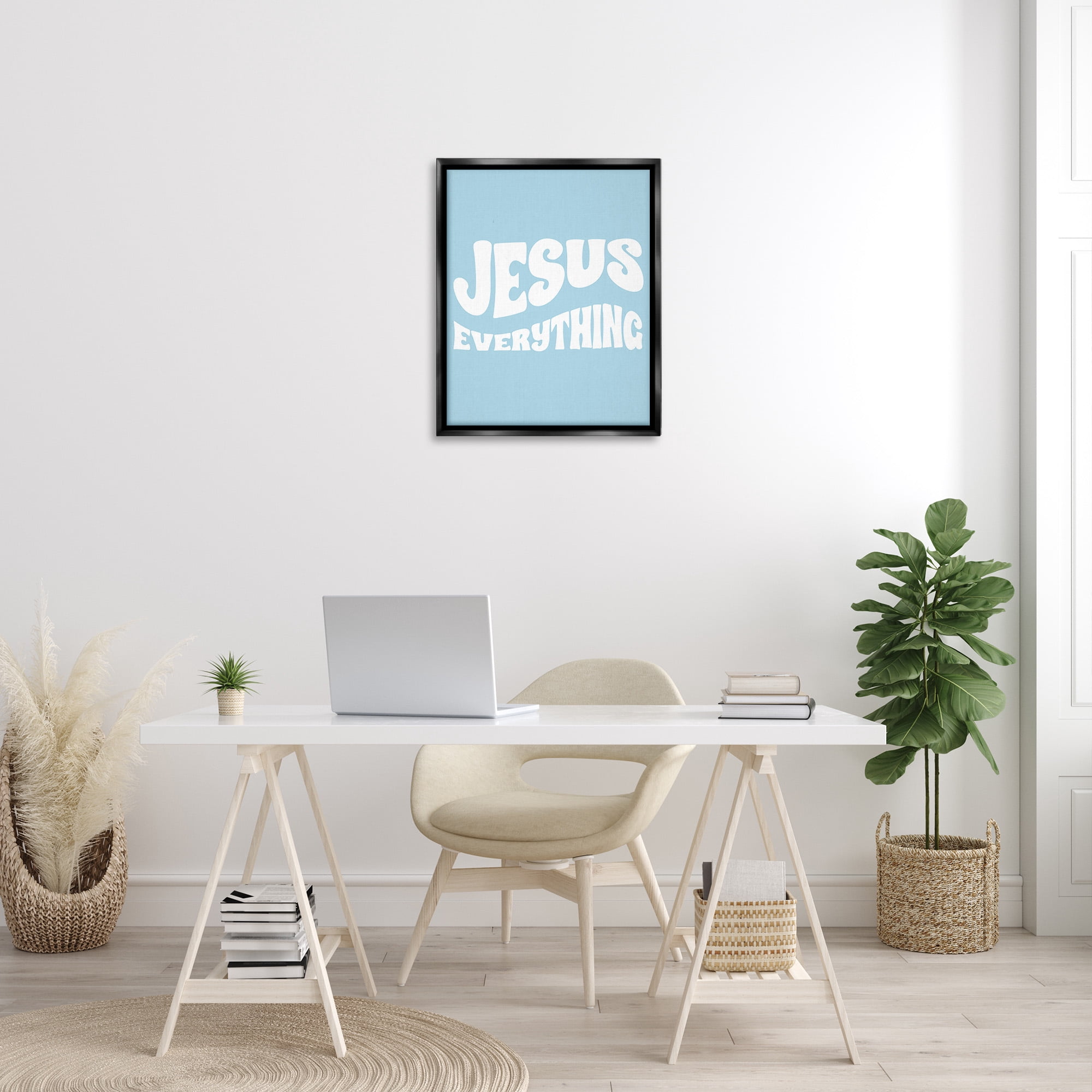 Stupell Industries Jesus Everything Phrase Religious Painting Black Floater Framed Canvas Art Print Wall Art, 25 x 31