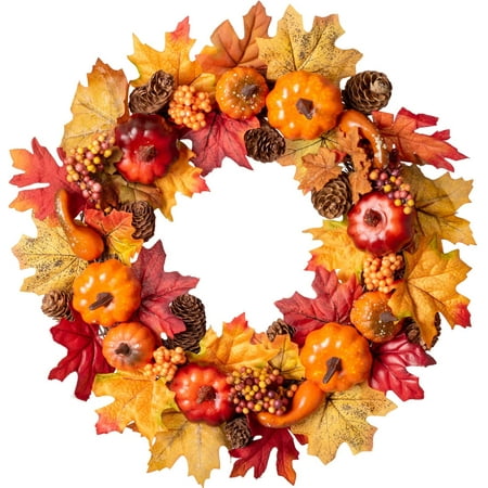 Coolmade Artificial Maple Leaves Fall Wreath 15 Autumn