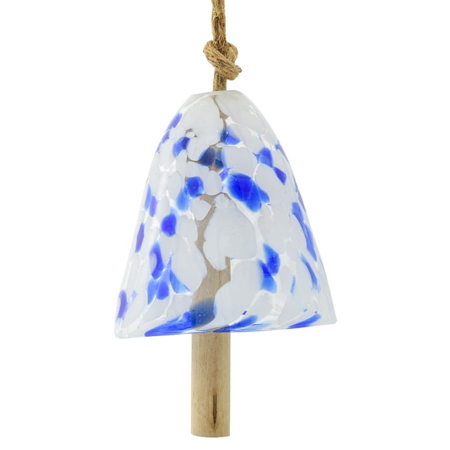 Campana de viento de vidrio con lunares | Colorida decoración de verano al aire libre | Batidor de madera | Fácil de colgar | Casa de playa con acento de patio | Accesorio de jardín vibrante festivo