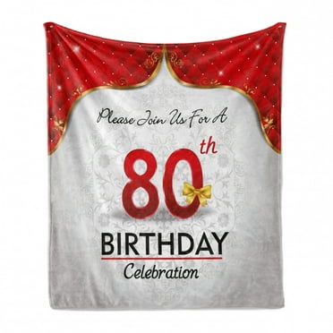 80th Birthday Soft Flannel Fleece Throw Blanket, Birthday Party Invitation with Abstract Floral Backdrop for Elderly People, Cozy Plush for Indoor and Outdoor Use, 50" x 60", Multicolor, by Ambesonne