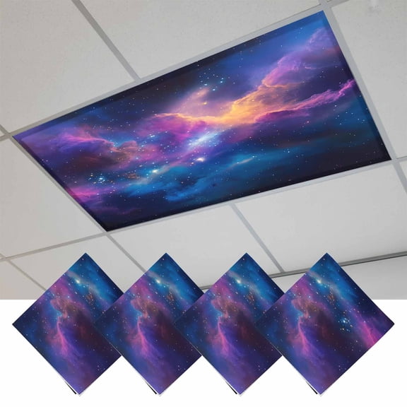 4 Pcs Color Starry Sky Fluorescent Light Covers Modernism Night Sky Impressionist Style Magnetic Light Covers for Ceiling Lights 4 x 2 ft Drop Ceiling Lights Cover Shade for Office, Home, Hospital