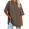 thumbnail image 2 of Fznquz Fashion Shirts Women Brown Short Sleeve Casual T Shirt Solid Color Crew Neck Plus Size Blouses for Women, 2 of 6