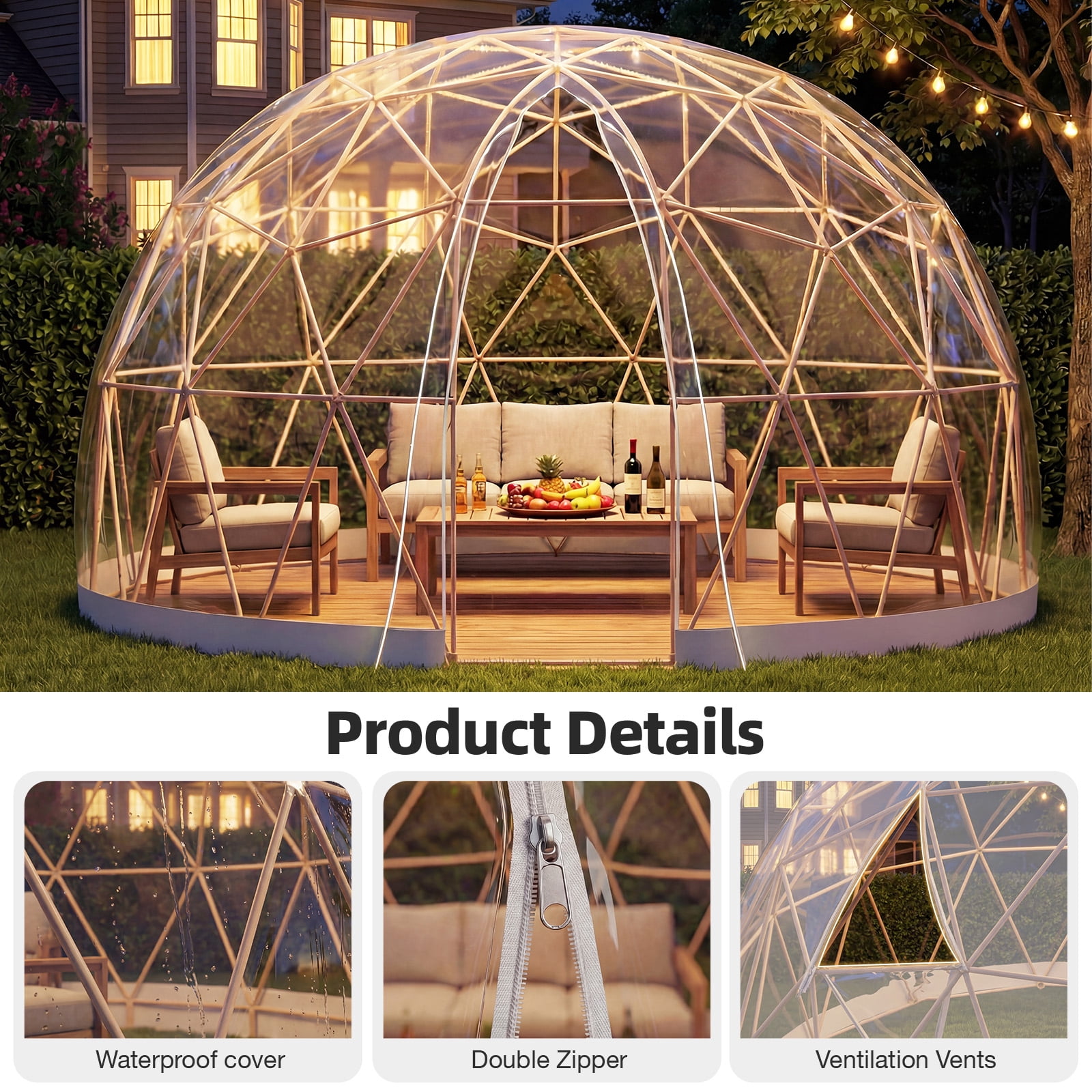 YODOLLA Garden Dome Igloo,12x12ft Outdoor Igloo Tent Dome for 4–7 People,Garden Plastic Globe House Backyard Patios Camping Party Wedding