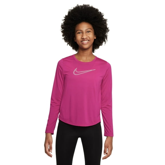 Nike Girls Dri Fit One Graphic Crewneck Long Sleeve Training Top Pink Sze L NWT