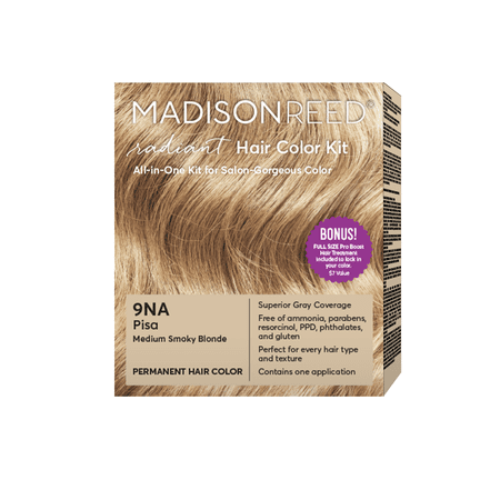 Madison Reed Radiant Permanent Hair Color Kit with Bonus Pro Boost Pisa (9NA) Medium Smokey Blone