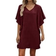 thumbnail image 2 of Karight Fashion Women's Solid V-Neck Short Sleeve Dresses Casual Comfortable All Occasio, 2 of 6