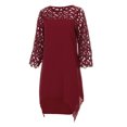 thumbnail image 2 of Lilgiuy Women Lady Patchwork Mesh Crewneck Three Quarter Sleeve Plus Size Dress Wine 2022 Fall Winter, 2 of 5