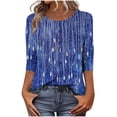 thumbnail image 2 of Spring Tops For Women Plus Size Crew Neck 3/4 length SleevePrnited Dressy Pullover Lightweight Tops Blouses Summer Workout Going Out Shirts for Women, 2 of 6