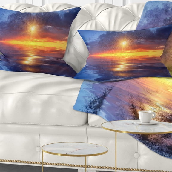 Designart Cloudy Sunset Reflection in Lake - Cityscape Throw Pillow - 12x20