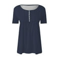 thumbnail image 2 of Women's T-shirts Women's Casual Pleated Round Neck Button Open Short Sleeve Loose T Shirt Shirt Top T-shirts, 2 of 5