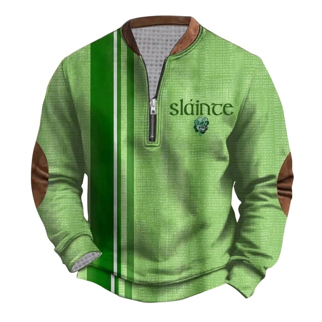 Penkiiy Día de San Patricio de hombre 1/4 Sweatshirt de cuello cremallera Shamrock camisa irlandesa de manga larga 5XL Multicolor