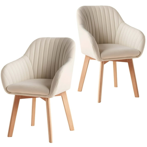 MOJAY Velvet Dining Chairs with Wooden Legs, Set of 2, White