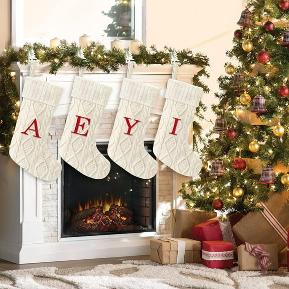 1Pack 21 Inches Knitted Christmas Stockings with Initials, Large Red Custom Monogram Christmas Stockings with Letter, Personalized Xmas Decoration for Holiday Family Party