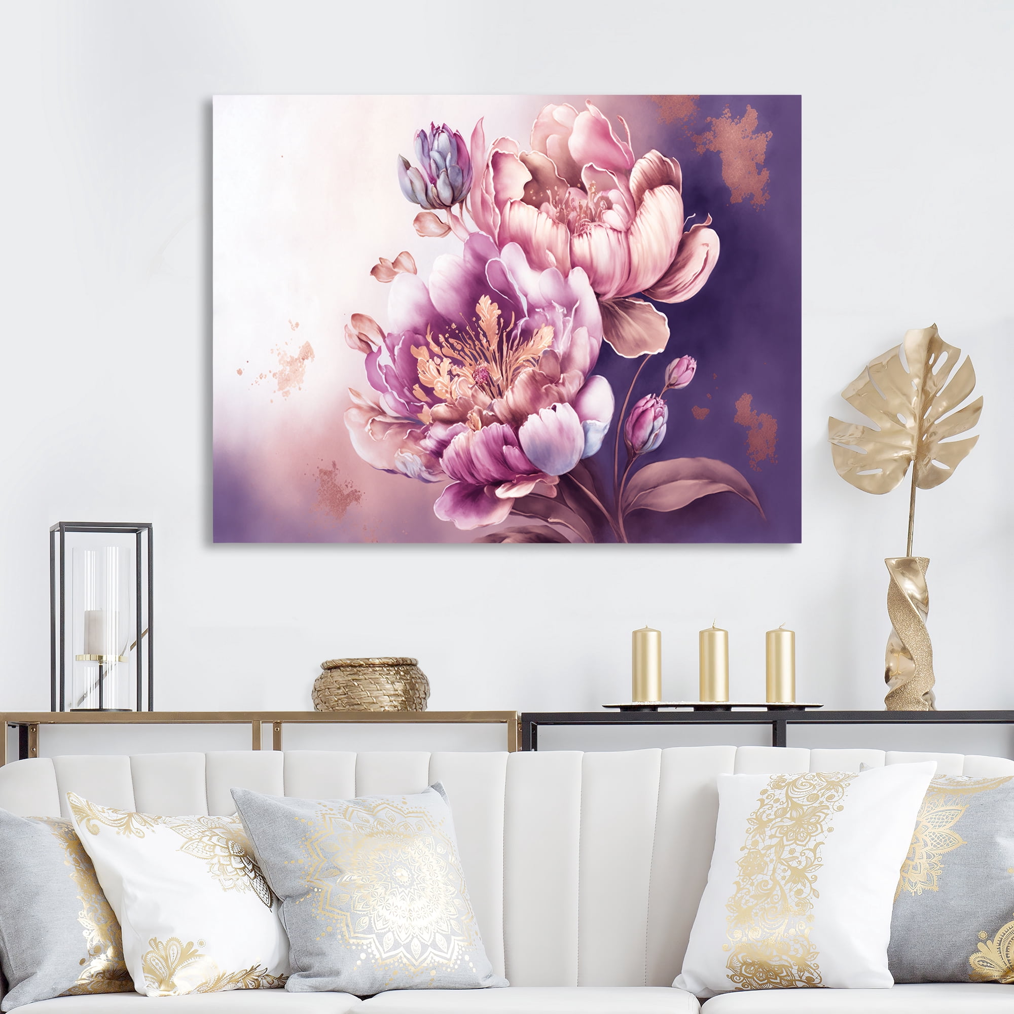 Designart Pink And Gold Peruvian Lily II Canvas Wall Art