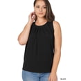 thumbnail image 2 of Zenana Women & Plus Slim Fit Round Neck Sleeveless Front Neck Pleated Blouse Tops w/Keyhole Back, 2 of 5
